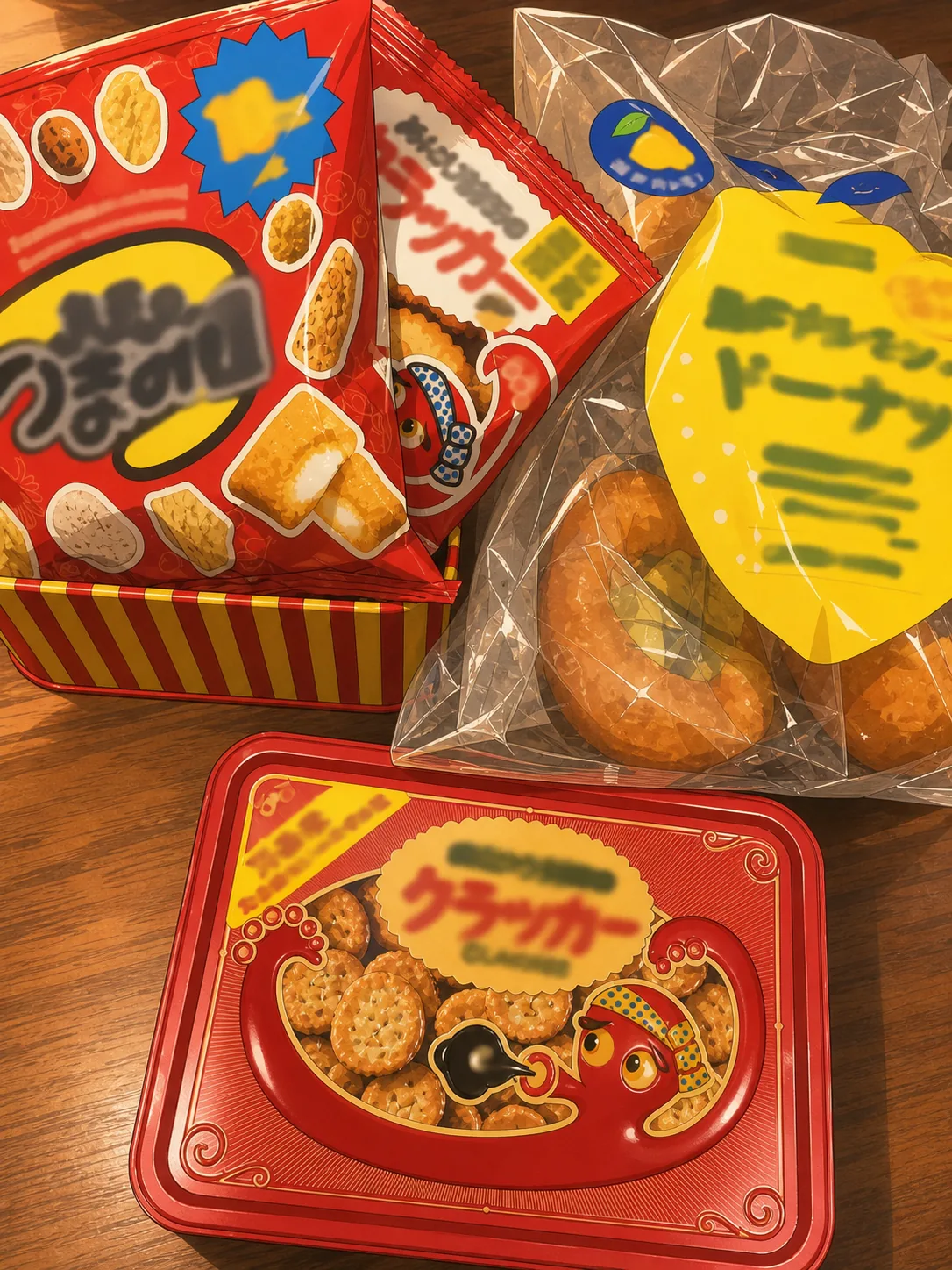 差し入れのお菓子があるテーブルのAI加工済みイラスト